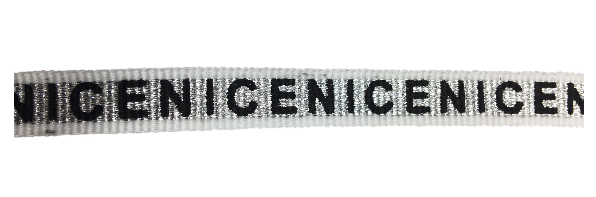 Тесьма репсовая с вышивкой NICE 1см, белый, черный, серебряный люрекс, 50 ярд. Тесьма