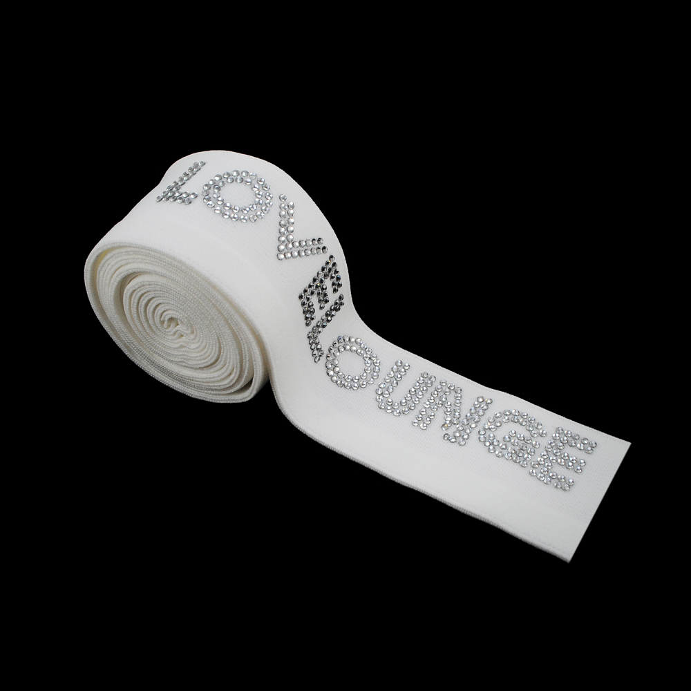 Резинка со стразами LOVE LOUNGE, 4см, белый, ярд. Резинка