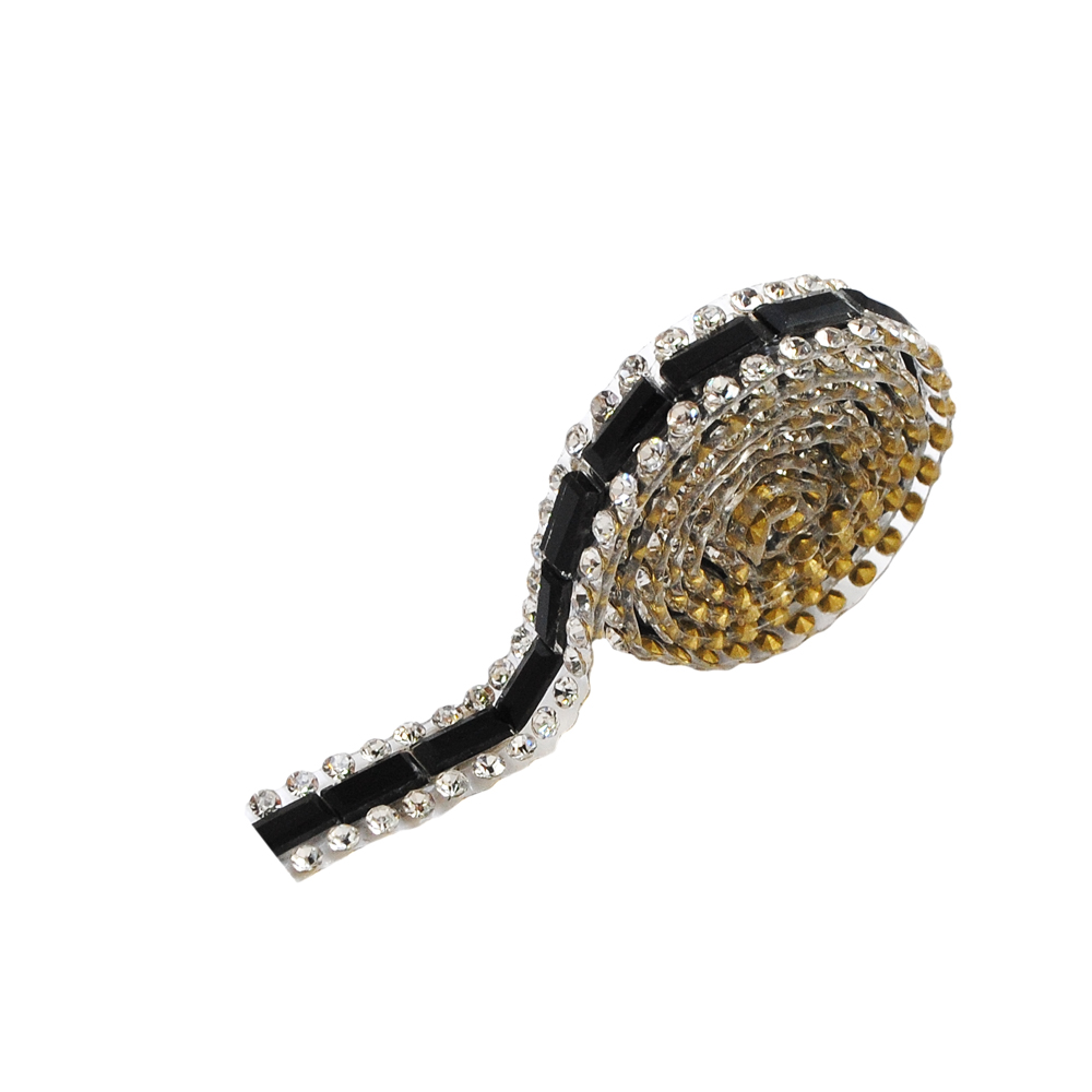 Тесьма стразы клеевые Пунктир 7мм черный прямоугольник 3*7мм, белые камни 2мм, ярд. Тесьма из страз