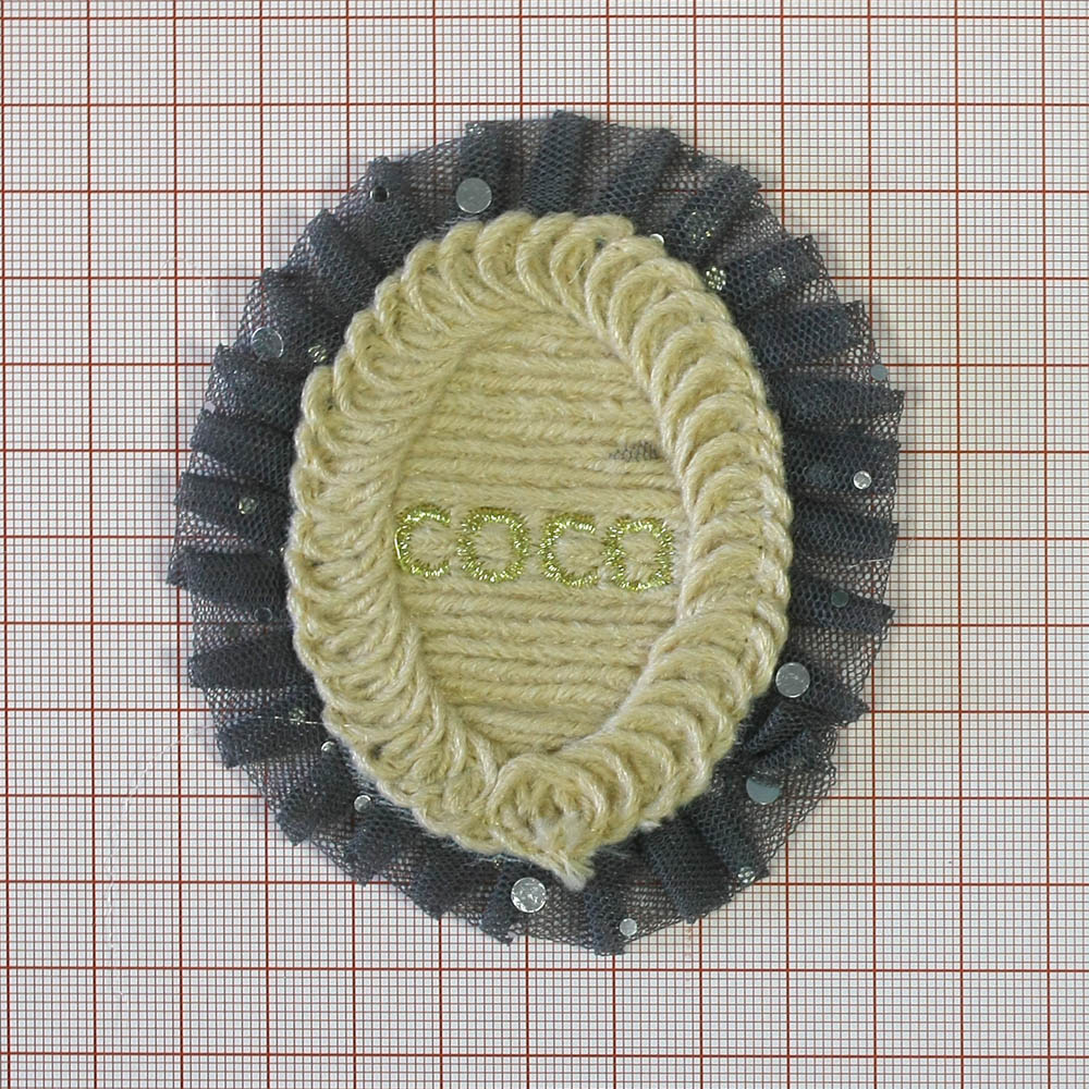 Аппликация вязаная пришивная Овал СОСО 8*9см бежевый, серебряный, золотой люрекс, шт. Аппликации Пришивные Кружевные Вязаные