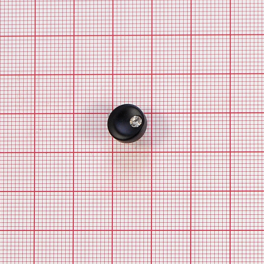 Пуговица ZM-04а ножка Чашка Бок 10мм матовая черная, белый камень 2,8мм. Пуговица Декор