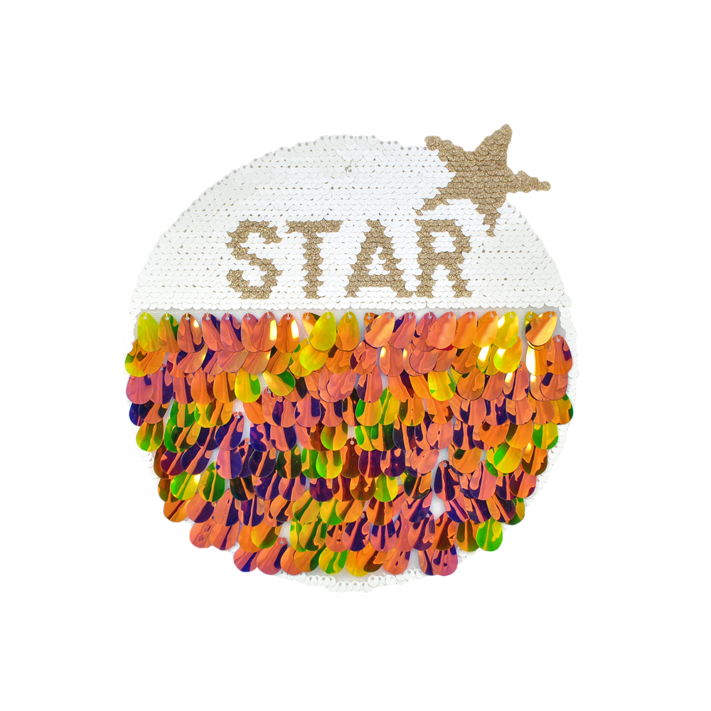 Аппликация пришивная пайетки Солнце STAR, 20.5*20.5см, белый, желтый, золото, бежевый шт.. Аппликации Пришивные Пайетки