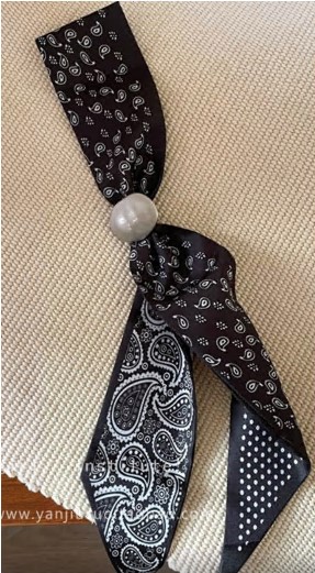 Шарф тканевый, пейсли, 88см, белый, черный, шт. Украшения