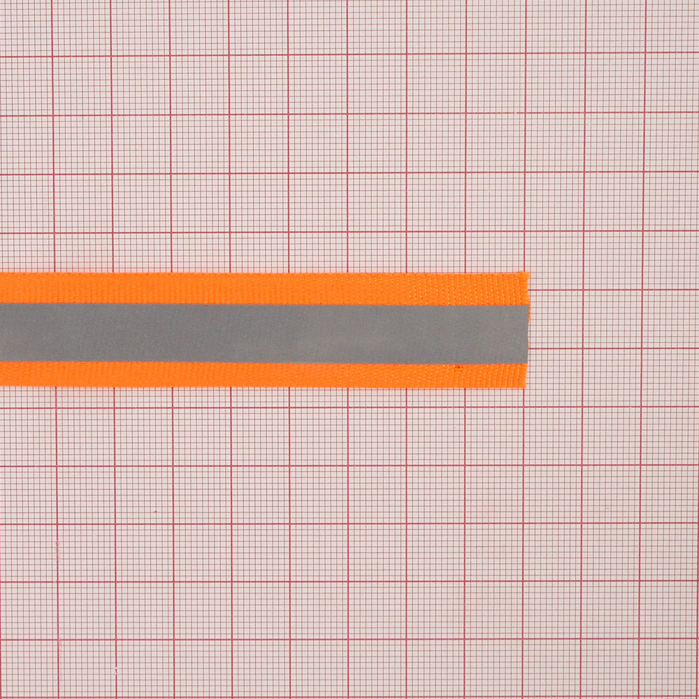 Тесьма светоотражающая горизонтальные полосы, 2см, оранжевый, серебряный, ярд. Тесьма