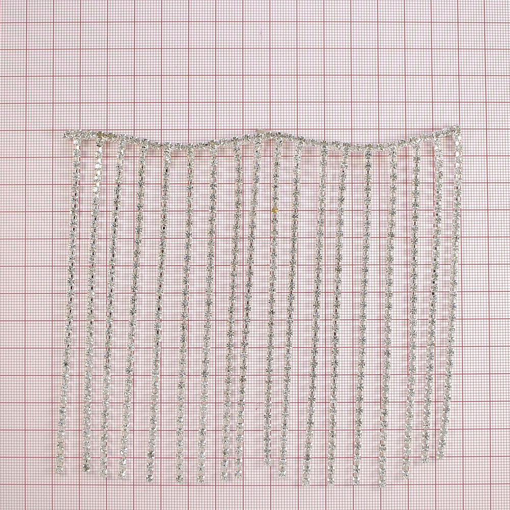 Тесьма стразы с подвесками, 12см, никель, белый, ярд. Тесьма из страз