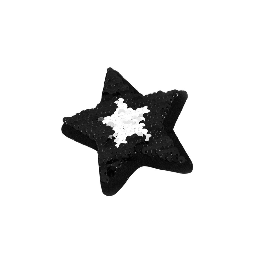 Аппликация клеевая пайетки двусторонняя Звезда черный, серебро, 9*9см, шт. Аппликации клеевые Пайетки