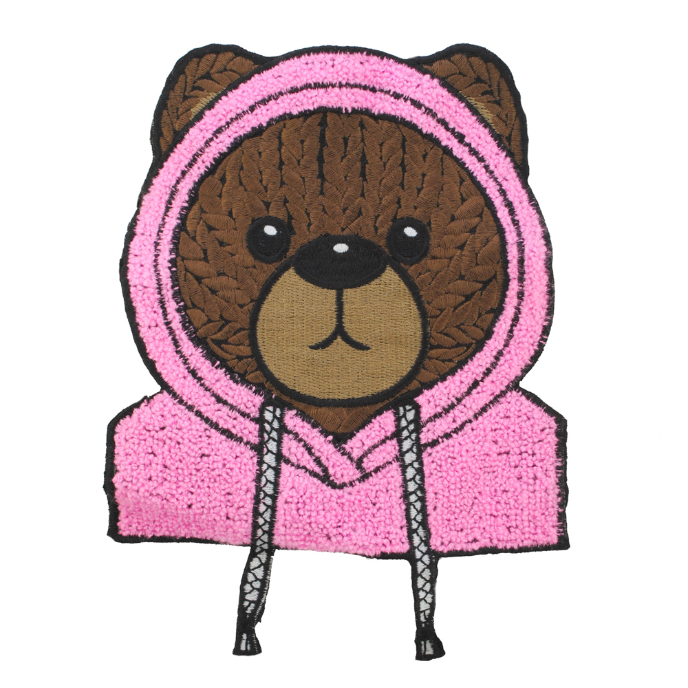 Нашивка махр. мишка, коричн., розовый, черн., 20*18см, шт. Нашивка Махровая