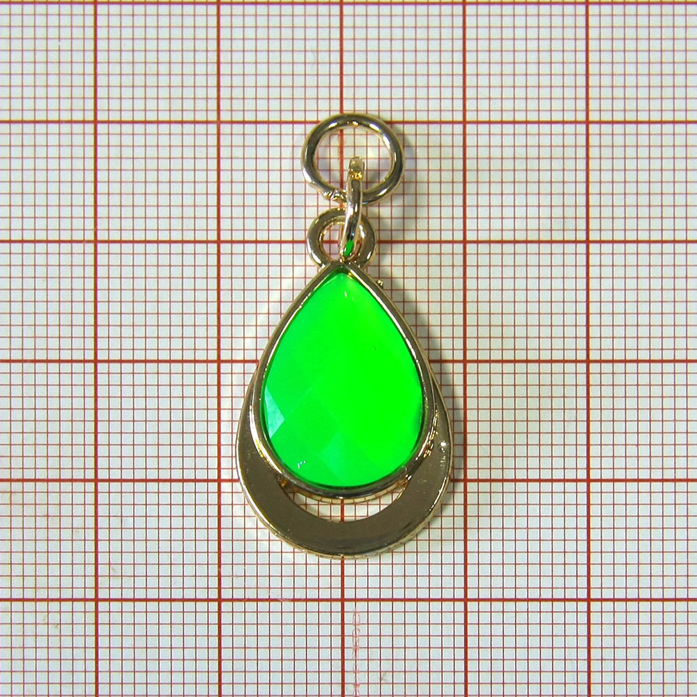 Подвеска металл HX- 023 ЗЕЛЕНАЯ капля, 38мм GOLD, камень, шт. Подвески