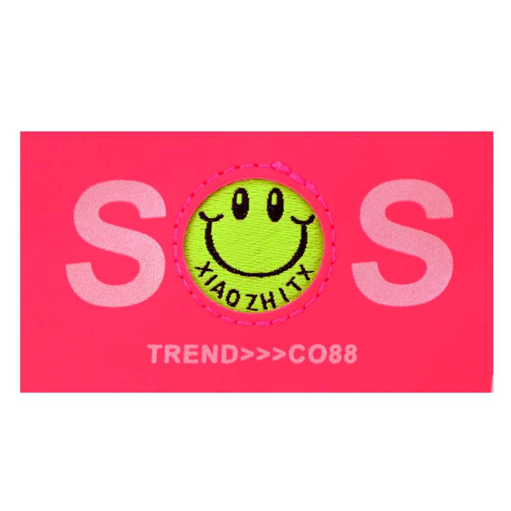 Лейба к/з SOS trend, 8*4,5см, розовый., вставка ткань зел., смайл, шт. Лейба Кожзам