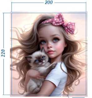 Аппликация композит, Девочка с котенком, 20*22см, корол. атлас, сублимация, лазер, SS20 32596, шт. Аппликация композит