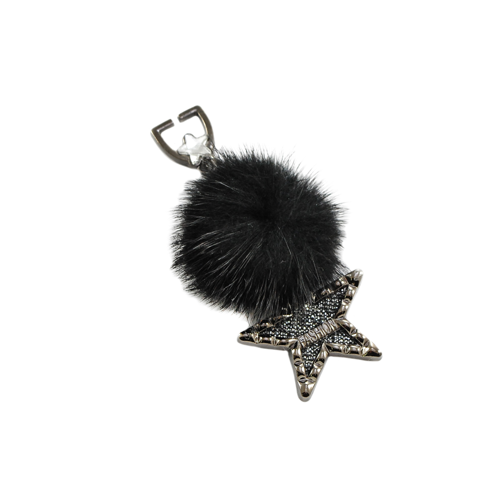 Подвеска металл, мех и стразы Звезда, 8,2*3,5см, блек никель и черный, белые камни, шт. Подвески