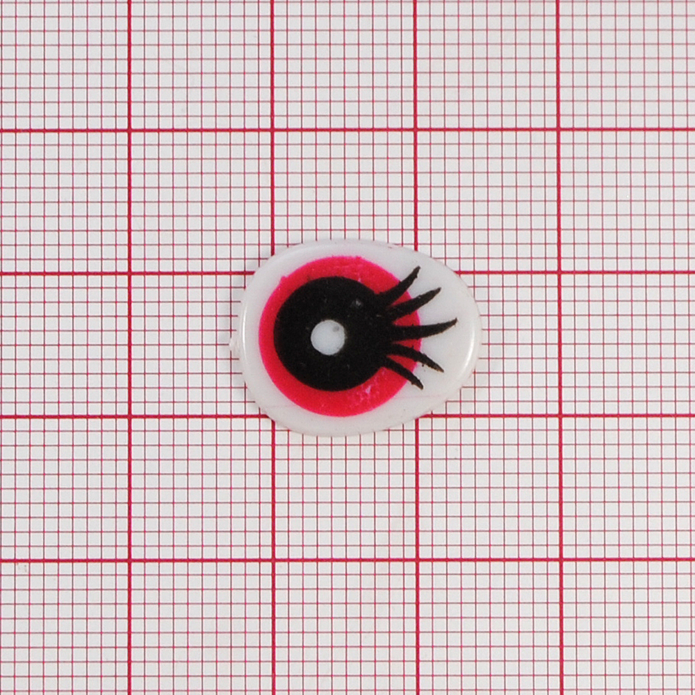 Глаз рисованый №4, капля 18*14мм, белый, красный зрачок, реснички, 1тыс.шт. Глазики рисованные