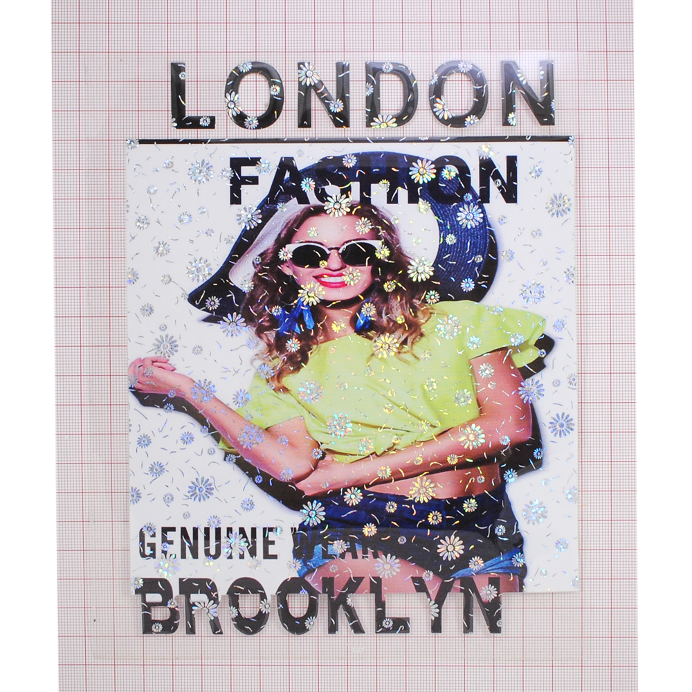 Термоаппликация Девушка LONDON FASHION, 15*19,5см, белый, черный, желтый, снежинки хамелеон, шт. Термоаппликации Накатанный рисунок