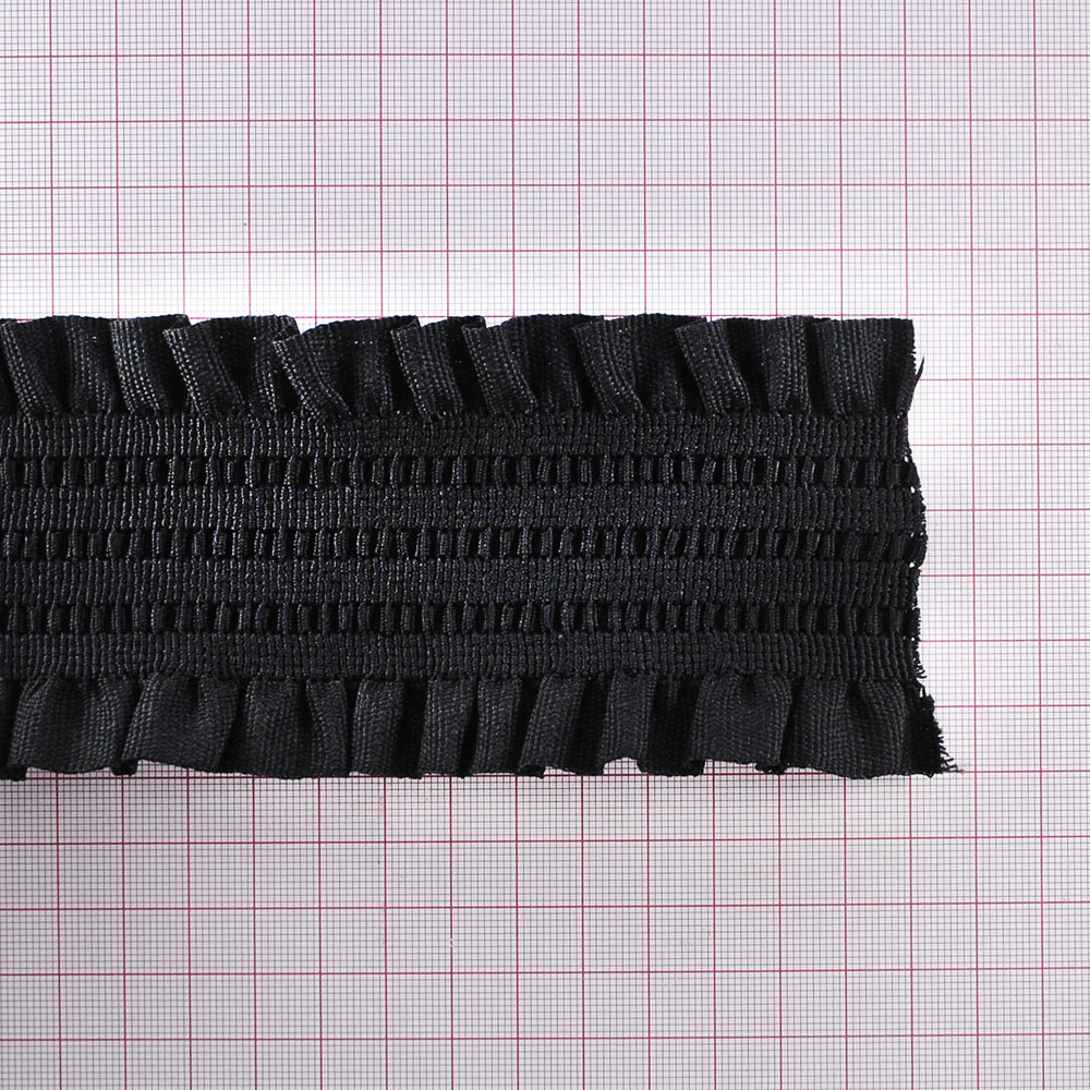Резинка №34, 7см, черная, Рюш, 3 ряда, гофра, ярд. Резинка
