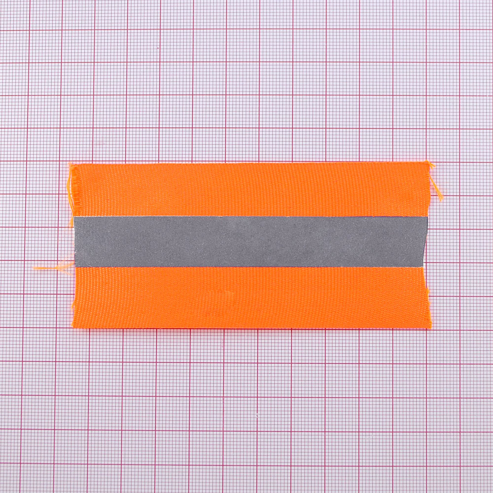 Тесьма светоотражающая горизонтальные полосы, 5см, оранжевый, серебряный, ярд. Тесьма