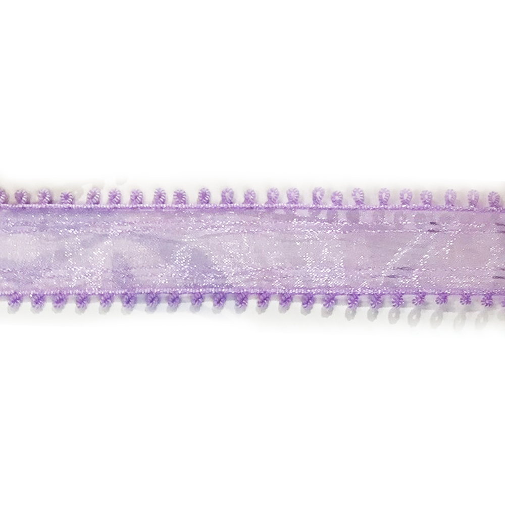 Тесьма органза с петельками 2,5см сиреневый, 100ярд. Тесьма