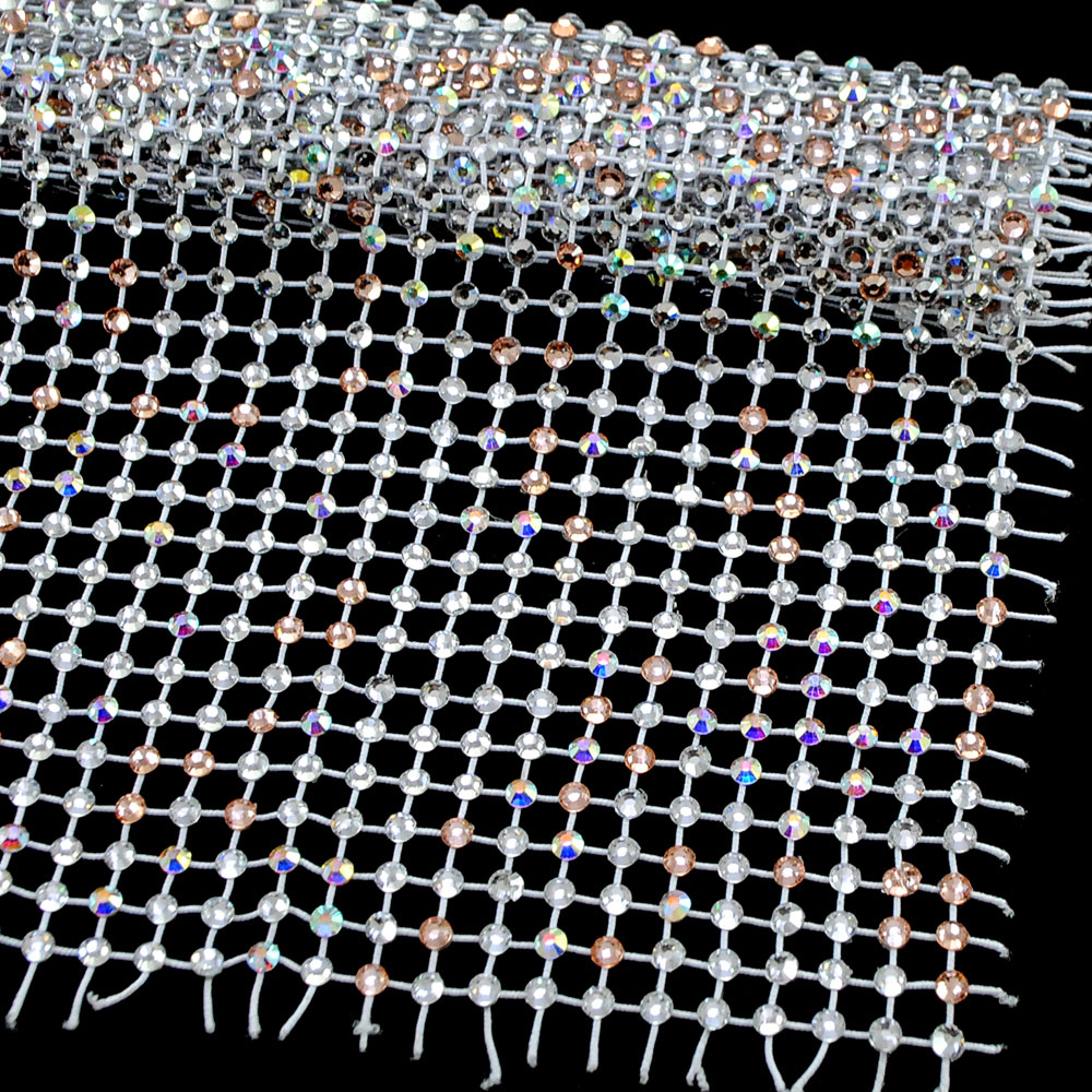 Сеть из резинки со стразами SS12, 24*38см белый, crystal AB, champagne, шт. Сеть со стразами