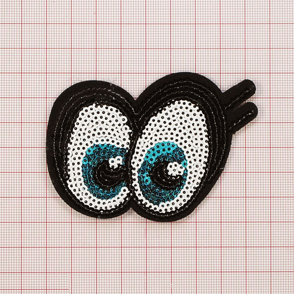 Аппликация клеевая пайетки Глаза 6,5*8,5см, черный, белый, голубой, шт. Аппликации клеевые Пайетки