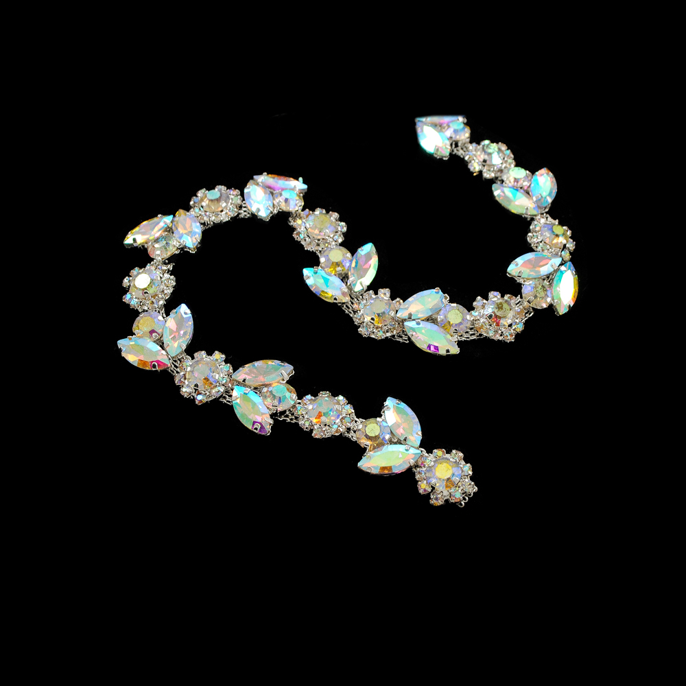 Тесьма стразы цепь,  1,6см, белый, белый хамелеон, ярд. Тесьма из страз