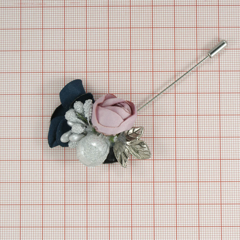 Булавка Клумба NIKEL, белый перламутровый жемчуг, розовый цветок, шт . Булавки
