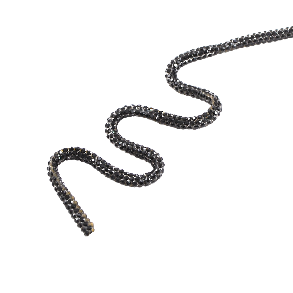 Шнур со стразами, SS6 (класс А), 0,5 см, черный, ярд. Тесьма из страз