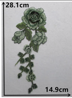 Аппликация пришивная вышитая Розы, 28,1*14,9см, салатовый, зеленый, шт. Аппликации Пришивные Ткань, Органза