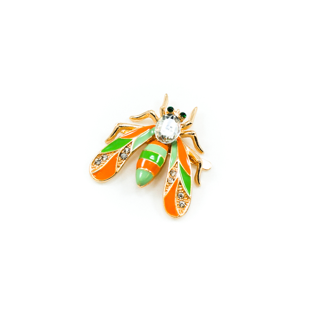 Краб металл Златоглазка 3,5*3,5 GOLD белые и зеленые камни, оранжевая и светло-зеленая эмаль, шт. Крабы Металл Цветы, Жуки