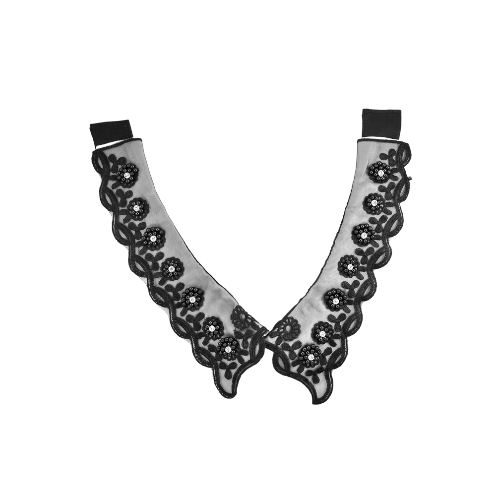 Воротник XS-001 черный, подкладка бежевая, камни белые 5мм, бисер черный 4мм, шт. Воротники