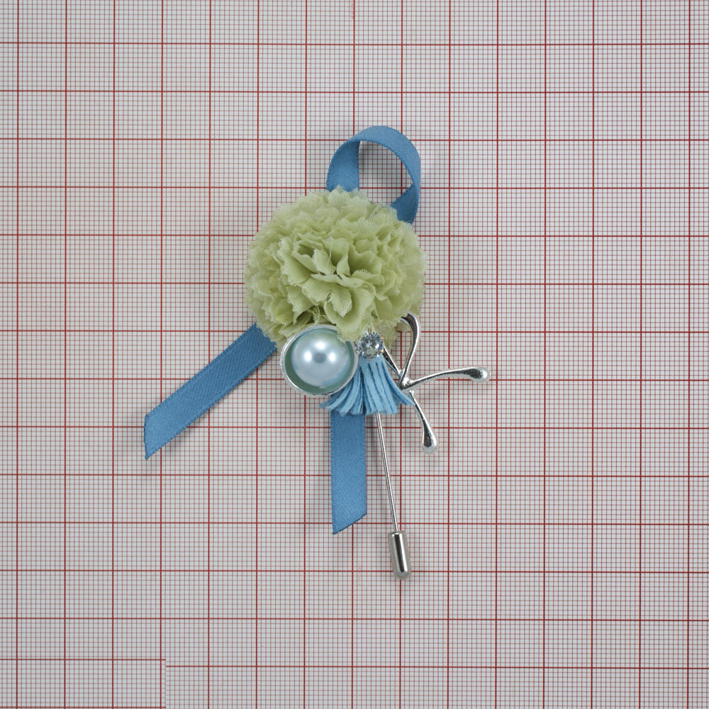 Булавка Гвоздика 10*4см никель, темно-лазурный, оливковый, голубой жемчуг. Булавки