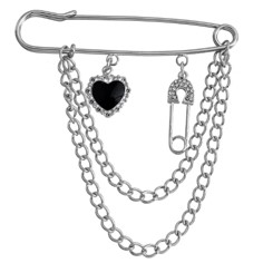 Булавка с сердцем, 7см, никель, белые камни, черный, шт. Булавки