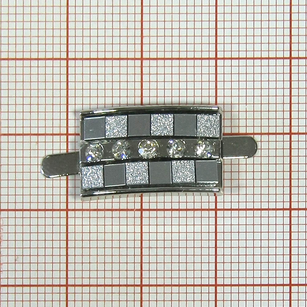 Краб металл Шахматка 19*12мм NIKEL, зеркально-серебряные квадраты, белые камни, шт. Крабы Металл Геометрия Декор