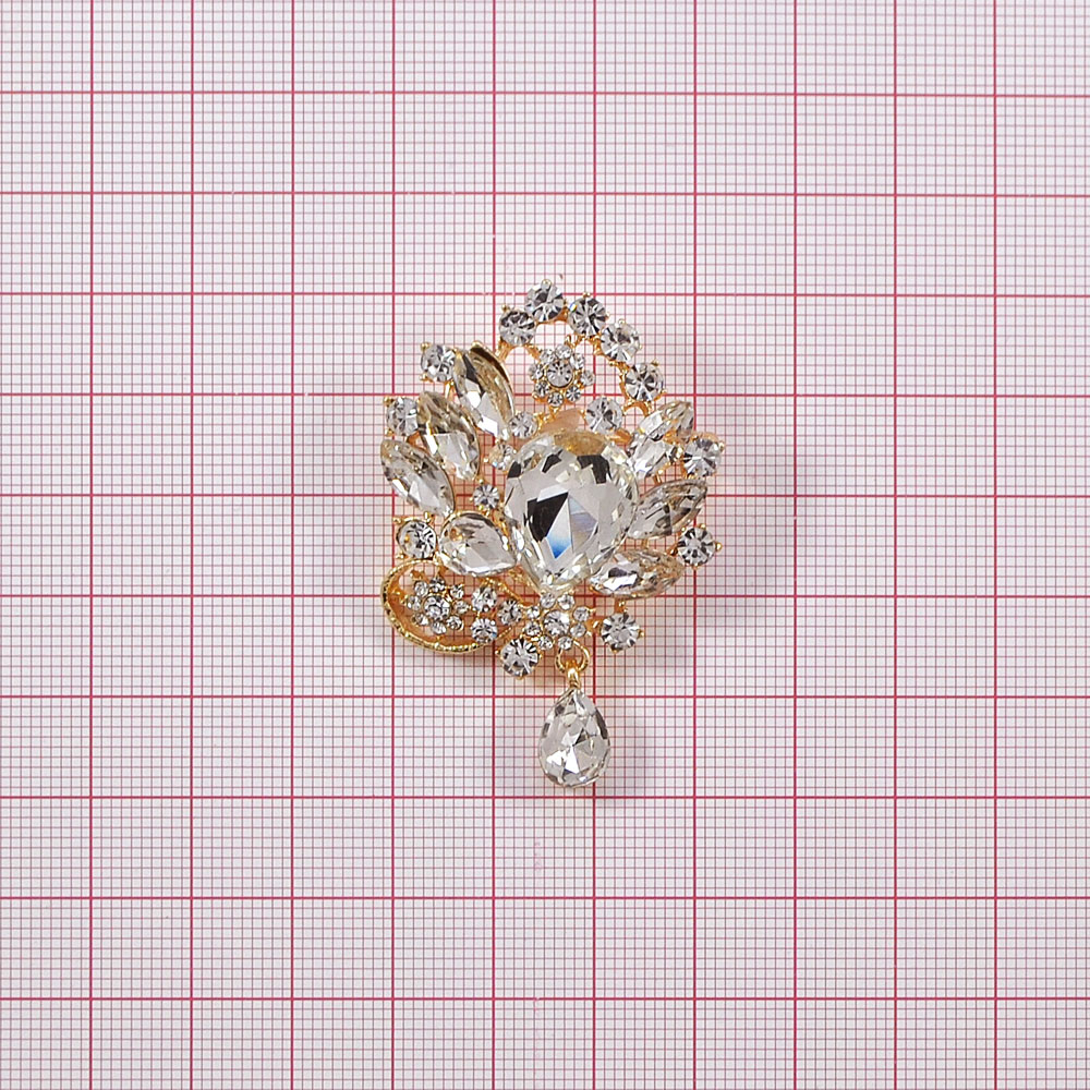 Брошь с камнями Цветок, 3,8*5,5см, золото, белый, шт. Броши