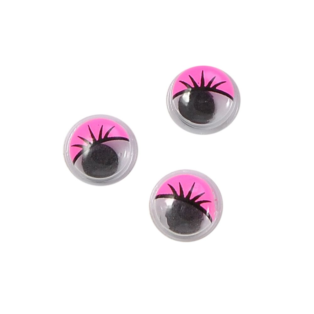 Глаз F-08, 8мм, белый, розовые реснички, подвижный черный зрачок, 1тыс.шт. Глазики F