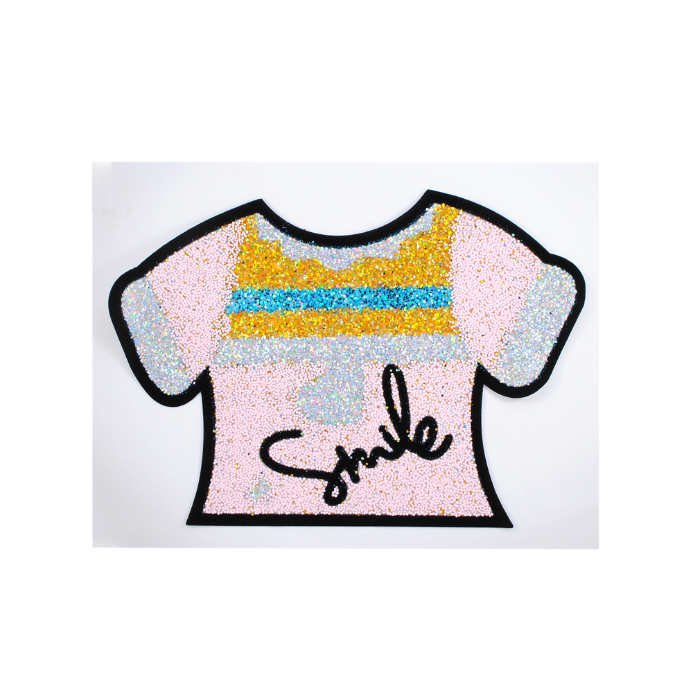 Термоаппликация с глиттером Футболка Smile, 16*23см, черный, розовый, синий, золото, серебро, шт. Термопереводки Голограмма Светоотражалка Глиттер