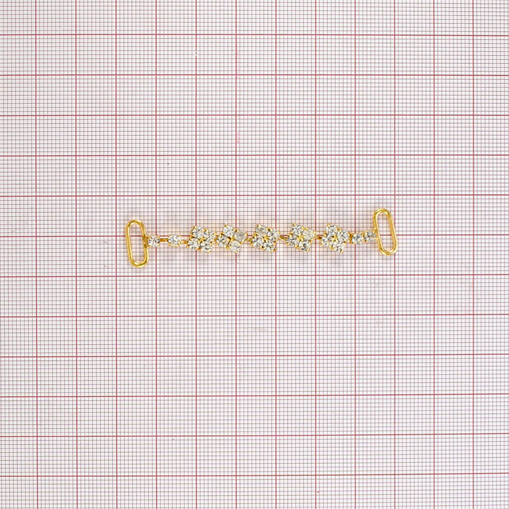 Украшение стеклянное 9153 GOLD перетяжка 2 камня, 4 камня*5, 2 камня. Перетяжка металл со стразами