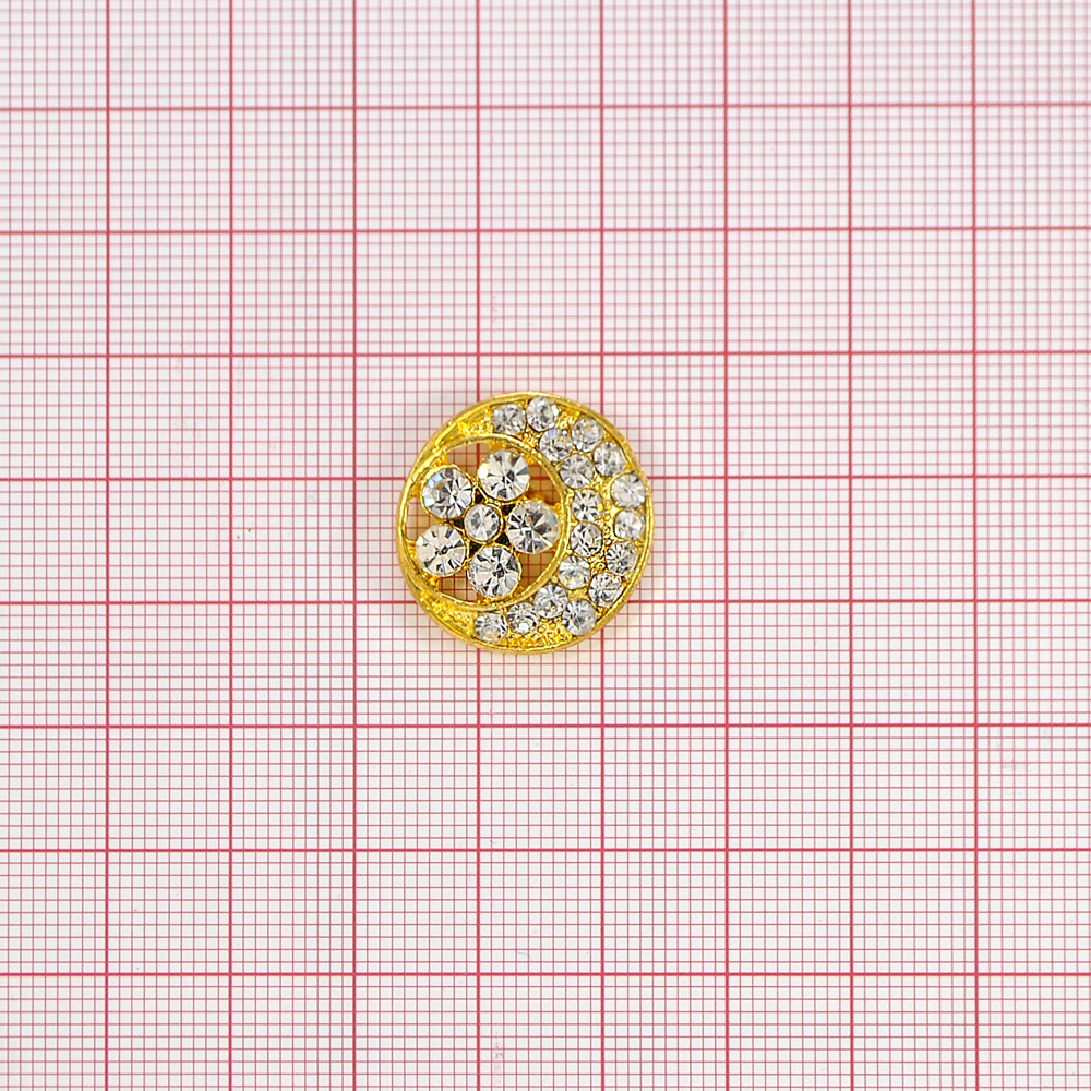 Украшение стеклянное  RB-028 /пуговица Ромашка/ 21,5мм GOLD, белые камни. Пуговица Декор