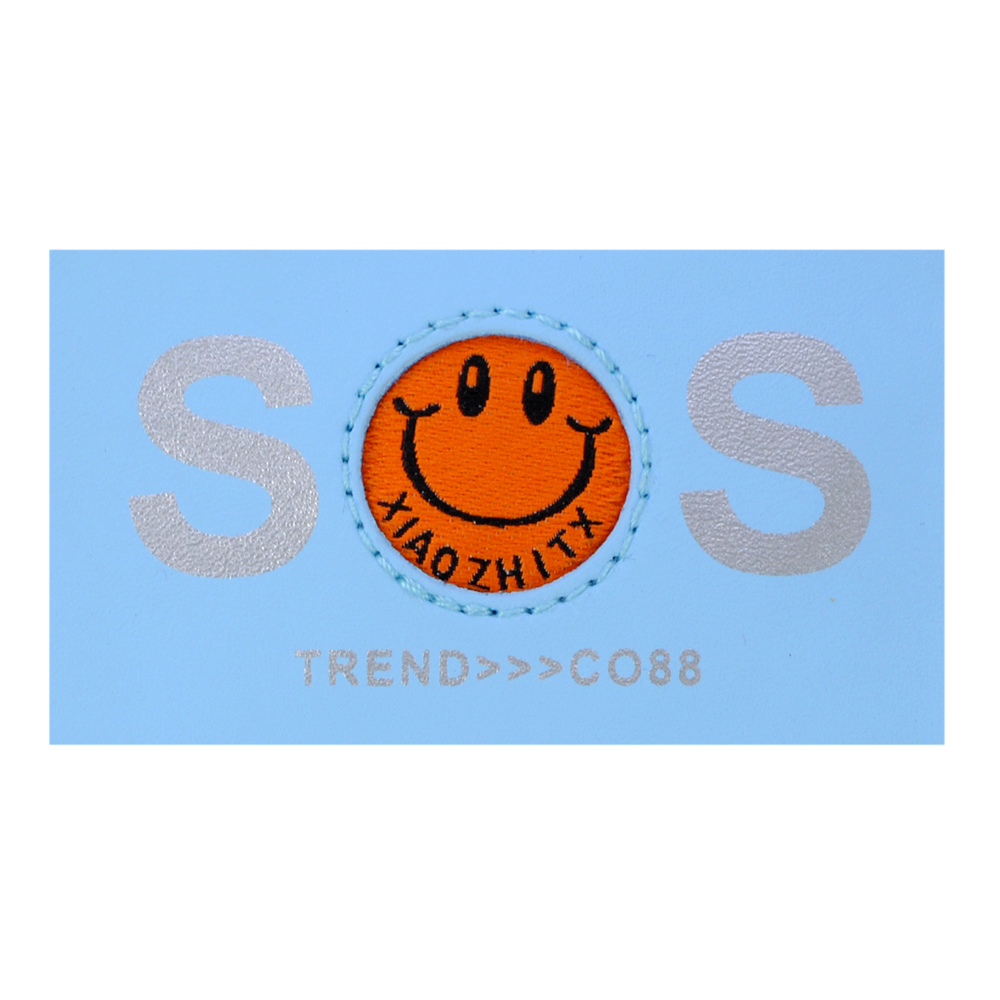 Лейба к/з SOS trend, 8*4,5см, голубой., вставка ткань оранж., смайл, шт. Лейба Кожзам