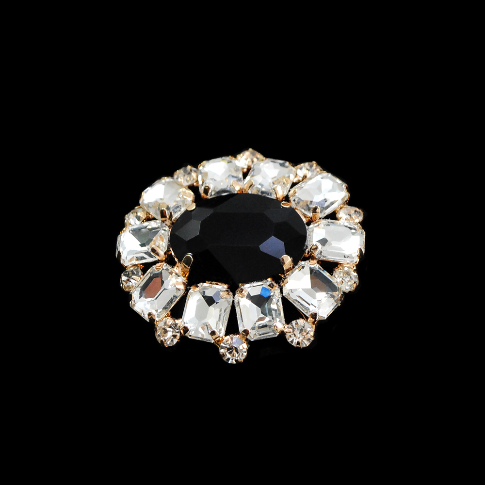 Краб металл 30090 Брошь овал GOLD, белые камни, черный центр /47*46мм. Крабы Металл Геометрия Декор