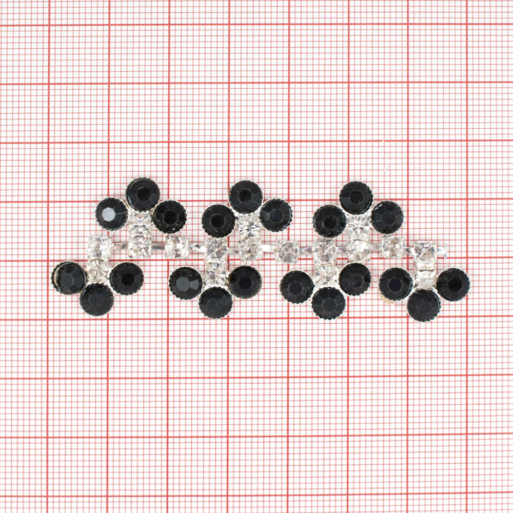 Тесьма стразы А063 из камней-черные, NIKEL, ярд. Тесьма Стекло