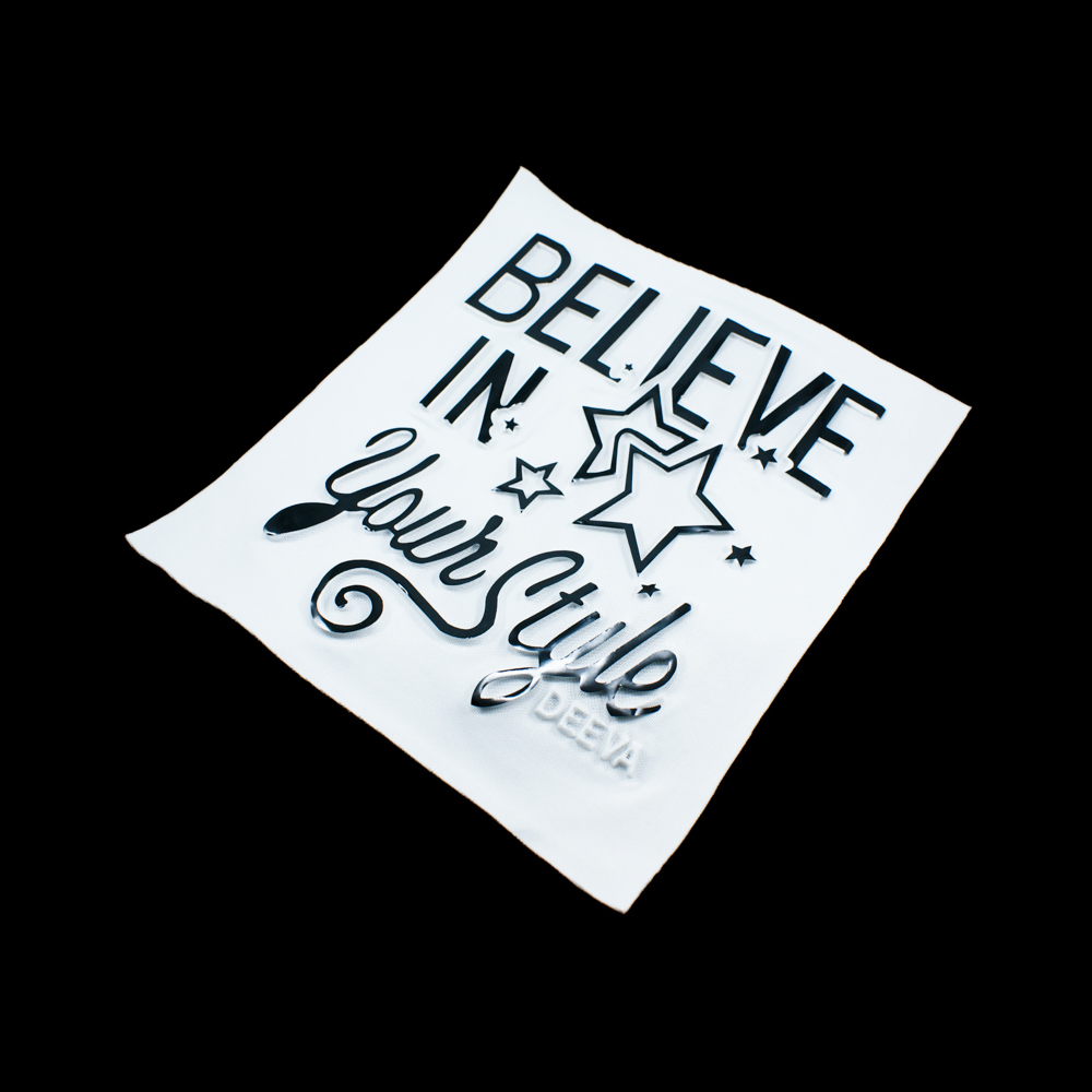 Аппликация пришивная конгрев Believe in your style 20*22см. белый фон, черный текст, шт. Аппликации Пришивные Рельефные