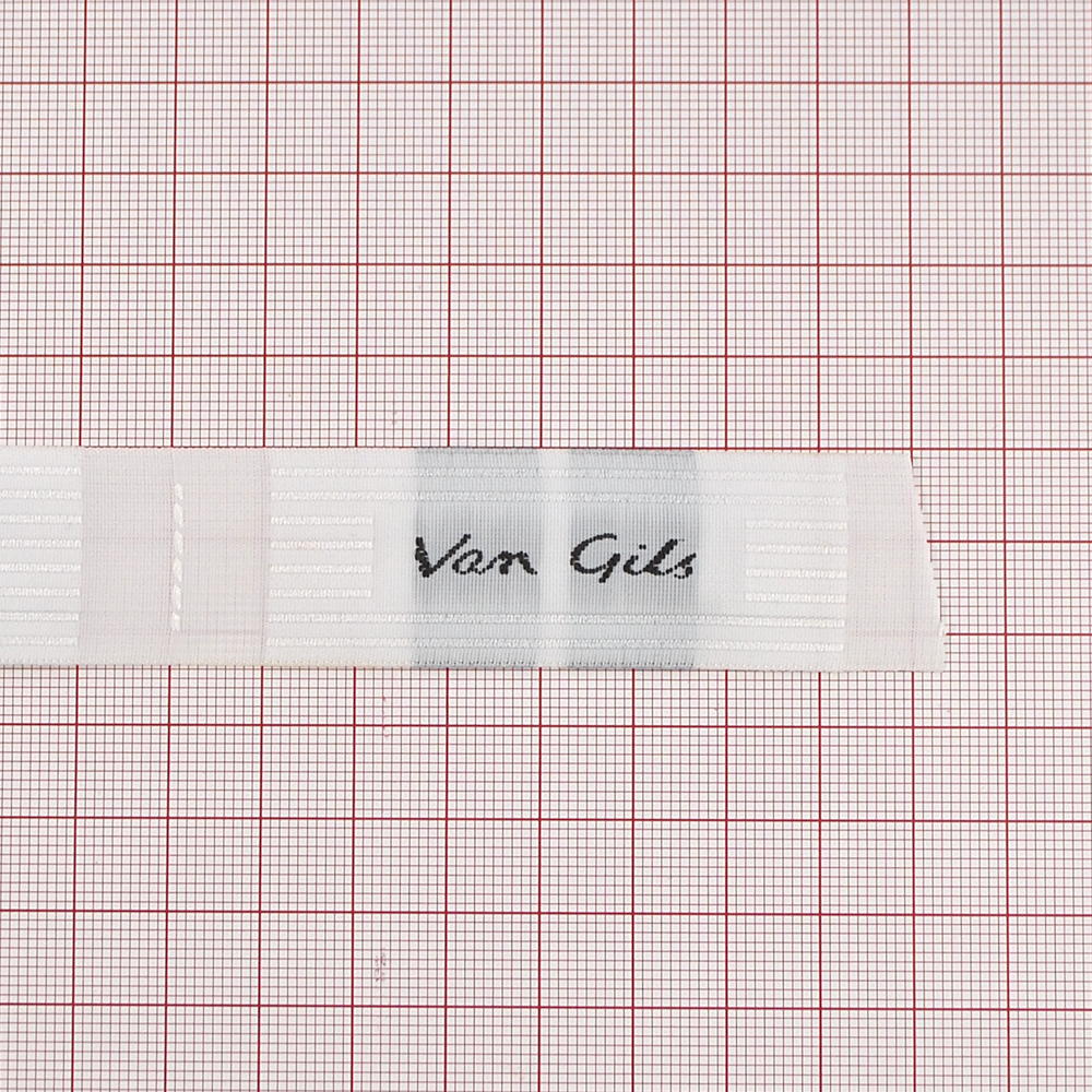 Этикетка тканевая вышитая Van Gils №1, 7,8*2,3см, белая, черный лого /tafta/, шт. Вышивка / этикетка тканевая