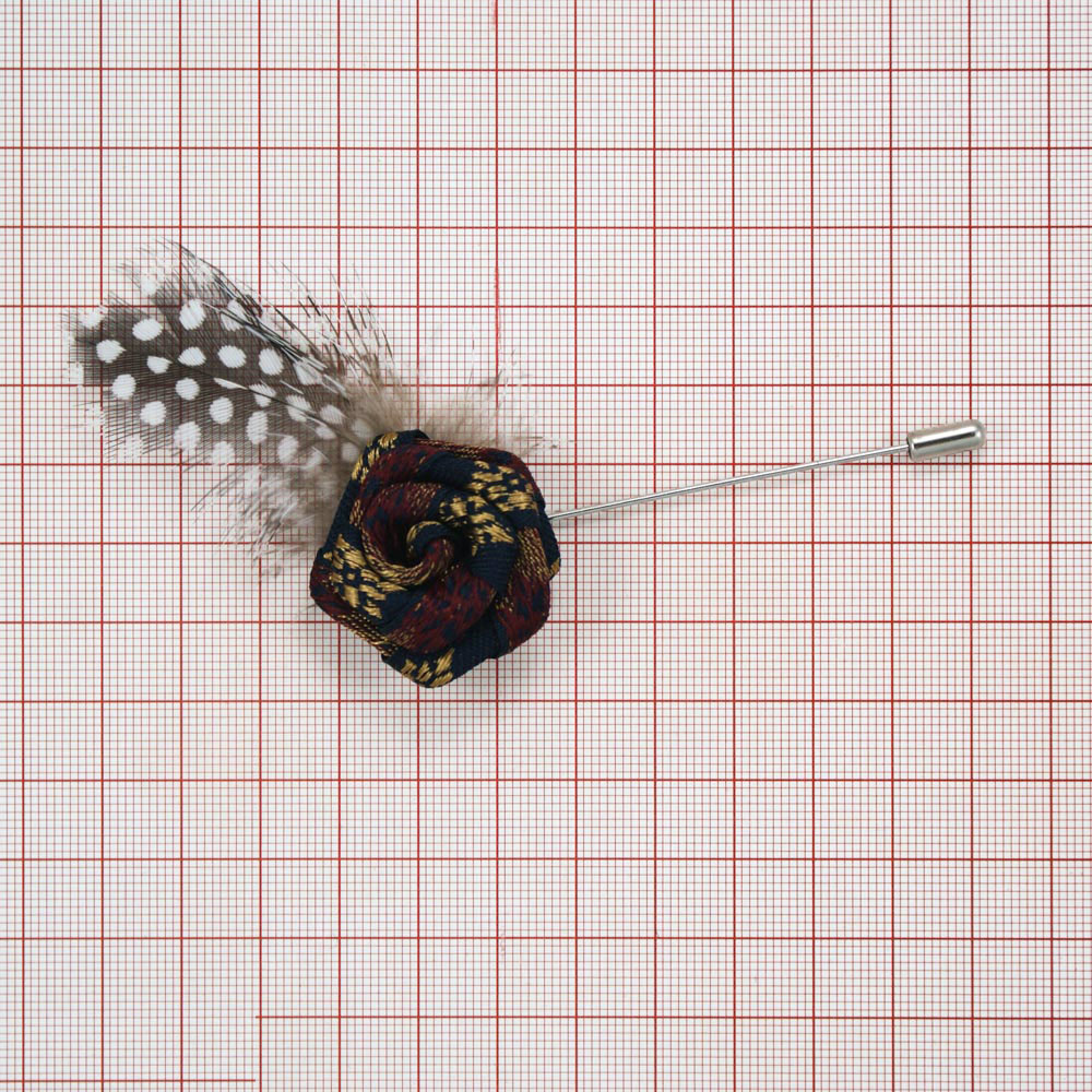 Булавка с перьями Роза 5,5*10см коричневый. Булавки