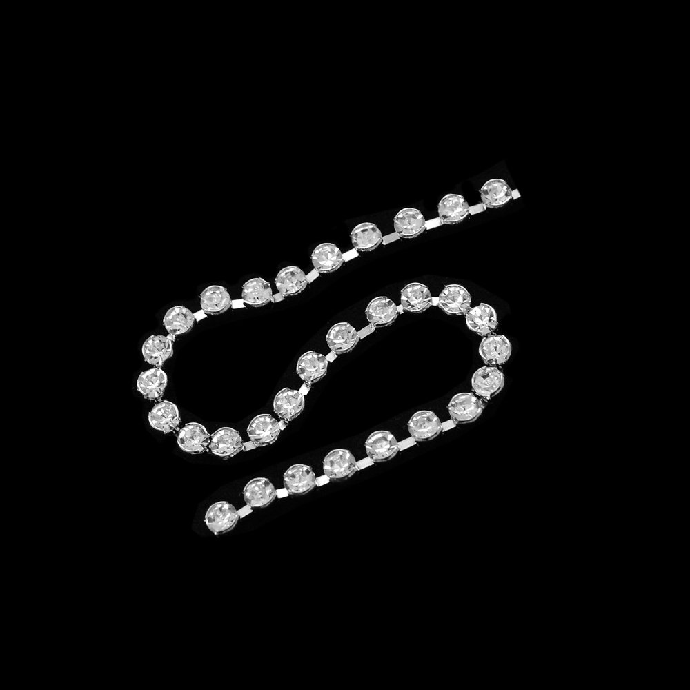 Тесьма стразы SS12,  никель, белые камни, ярд. Тесьма из страз