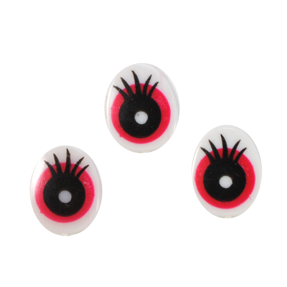 Глаз рисованый №4, капля 18*14мм, белый, красный зрачок, реснички, 1тыс.шт. Глазики рисованные
