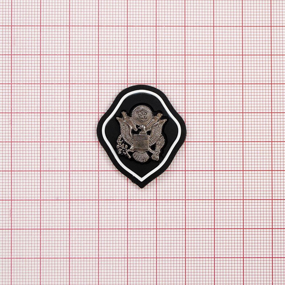 Лейба рез. с мет. Герб крылья 30*35мм черный, белый, BN. Лейба Резина