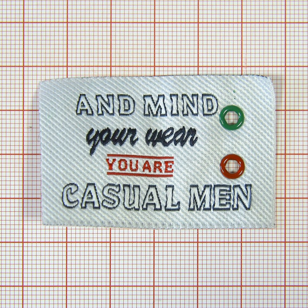 Лейба тканевая Casual Men 53*35мм, бело-черный, блочка красная и зеленая, шт. Лейба Ткань