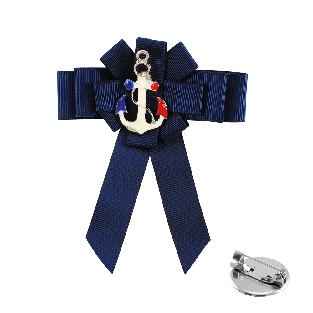 Брошь № 52 Лента-бант и Якорь темно-синяя, NIKEL, шт. Броши