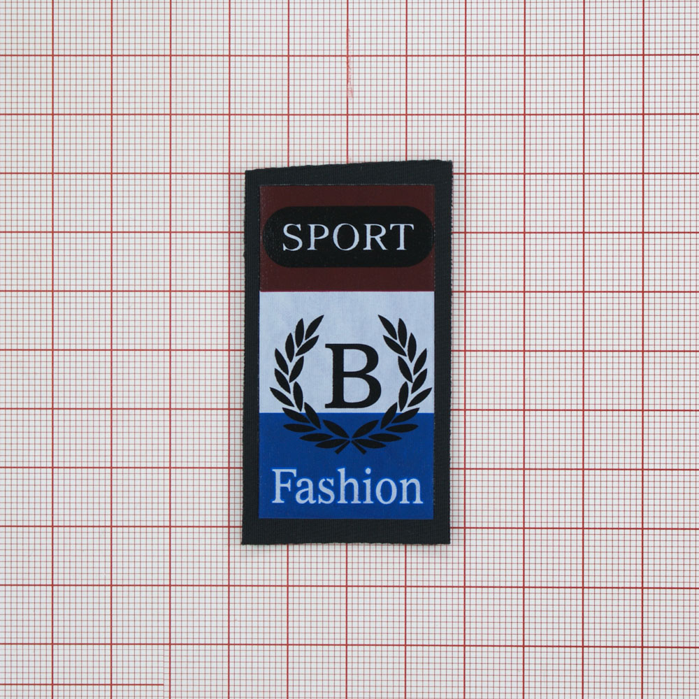 Нашивка тканевая накатанная B Sport Fashion 6,7*3,5см черная рамка, черно-бело-сине-красный рисунок, шт. Нашивка Вышивка, Ткань