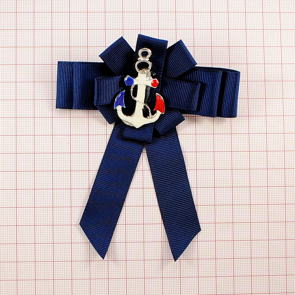 Брошь № 52 Лента-бант и Якорь темно-синяя, NIKEL, шт. Броши