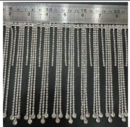 Тесьма стразы с подвесками, белые камни, ярд. Тесьма из страз